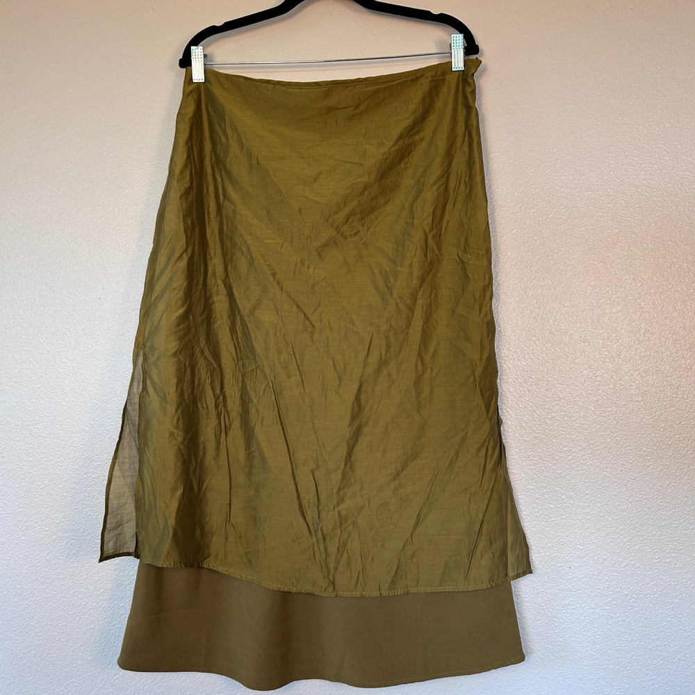 Mod Ref Olive Green Midi Layered Skirt